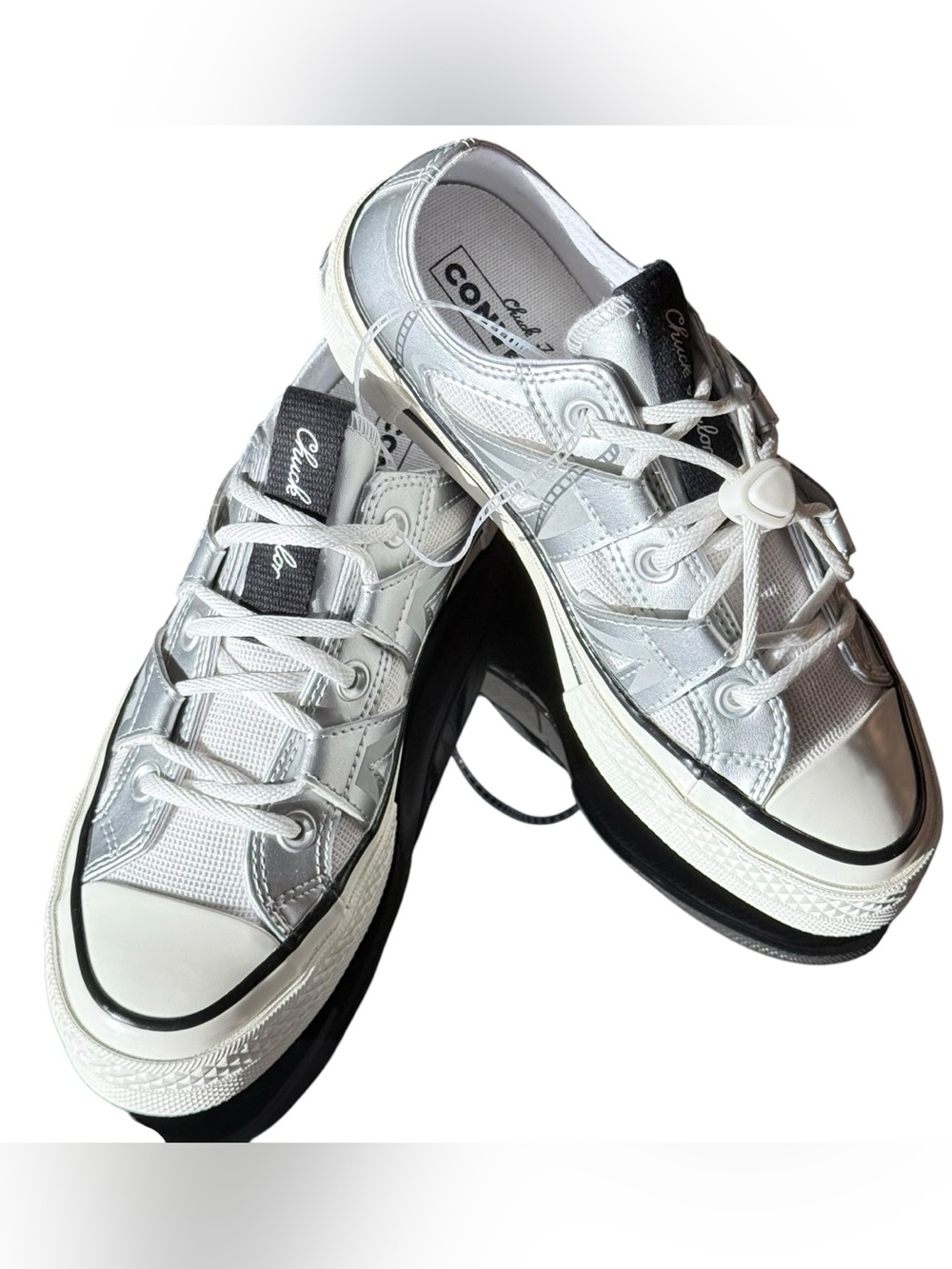 Converse Chuck 70 Low "Metallic Pack" Silver White Sneakers - Style A15188 6.5 - Picture 2 of 16